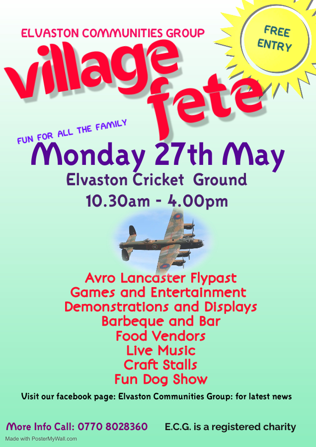 Poster for Elvaston Village Fete - 27 May 2024